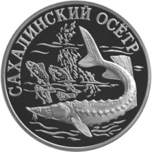 Изображение реверса: 1 рубль 2001 года СПМД «Сахалинский осётр» Proof